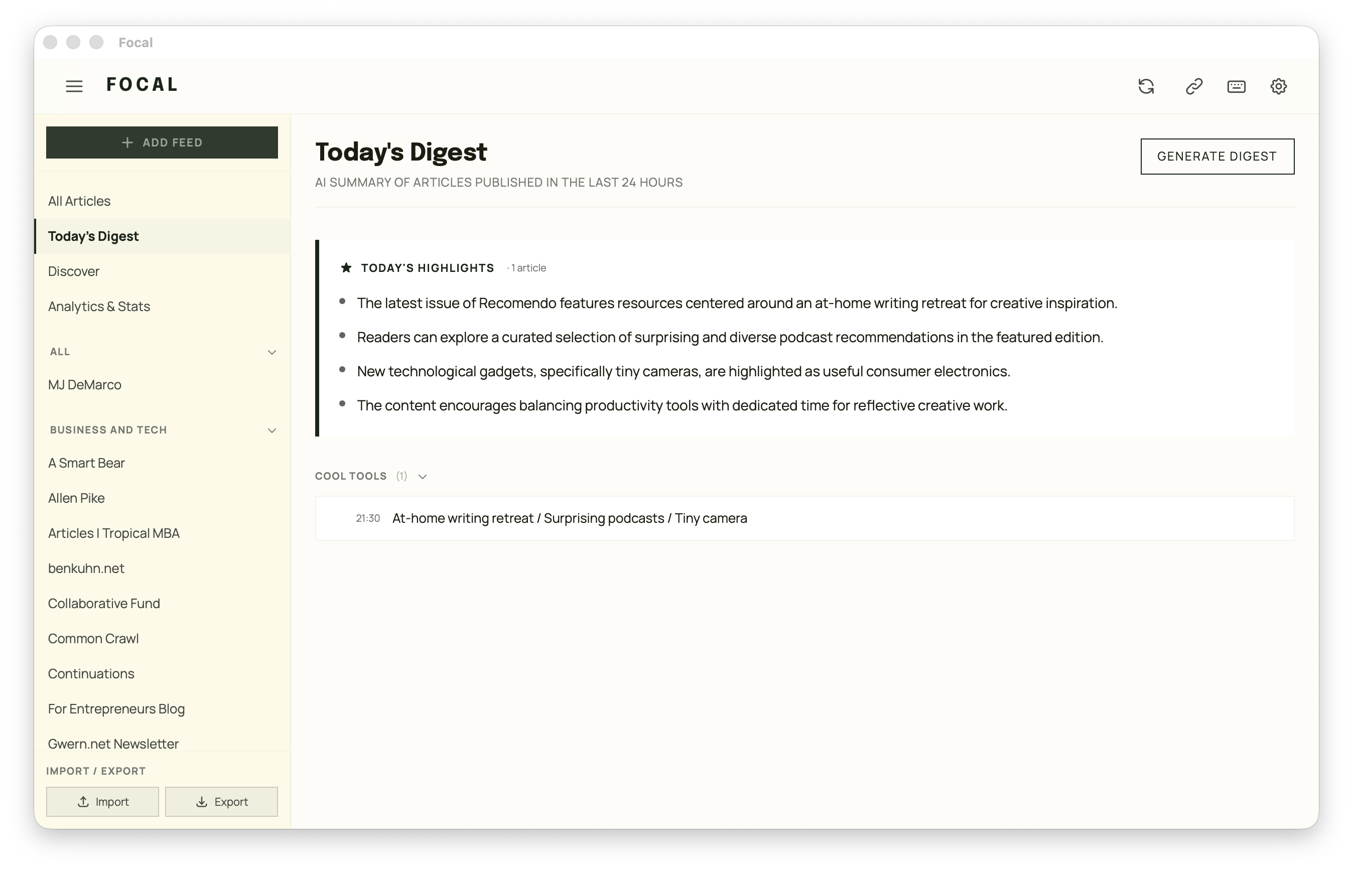 Today's Digest — AI summary of your feeds